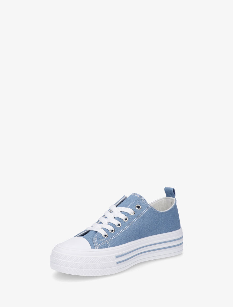 Tennis en tissu à semelle en gomme - Bleu denim - 3