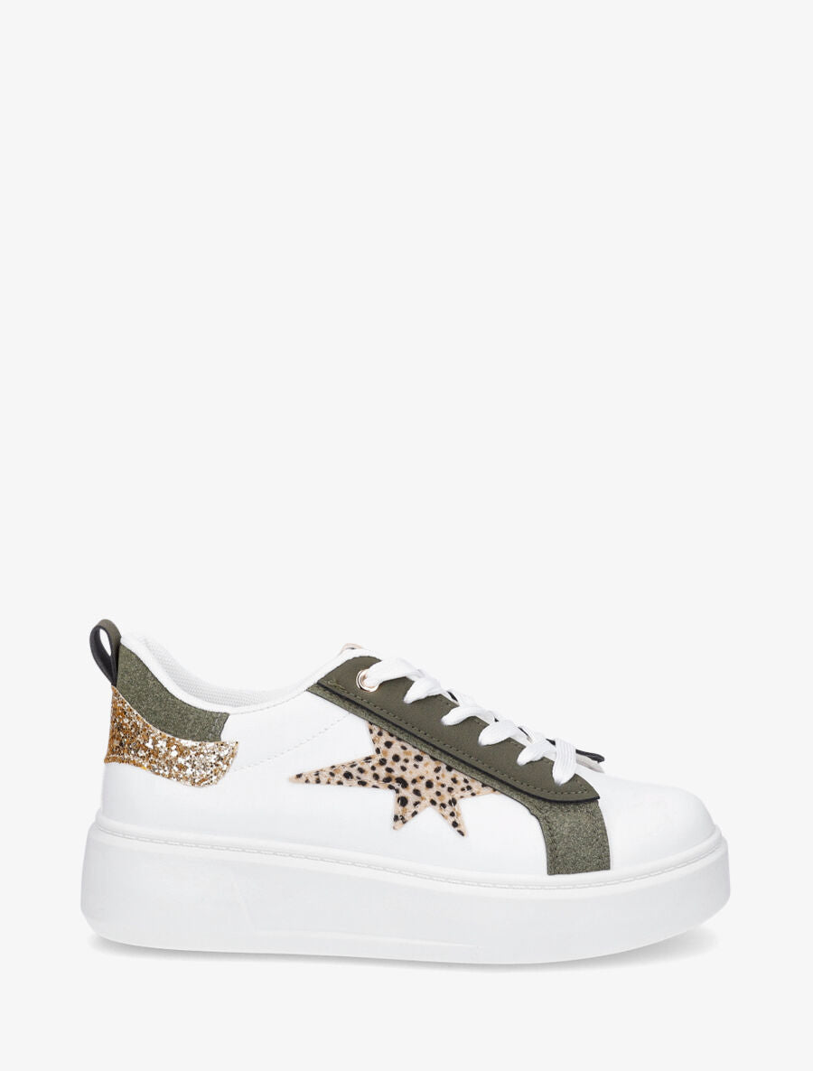 Sneakers en simili à détail imprimé python - Blanc