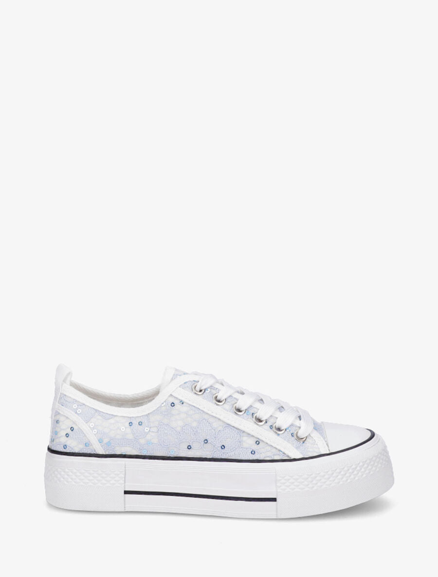 Sneakers à plateforme et sequins - Bleu - 1