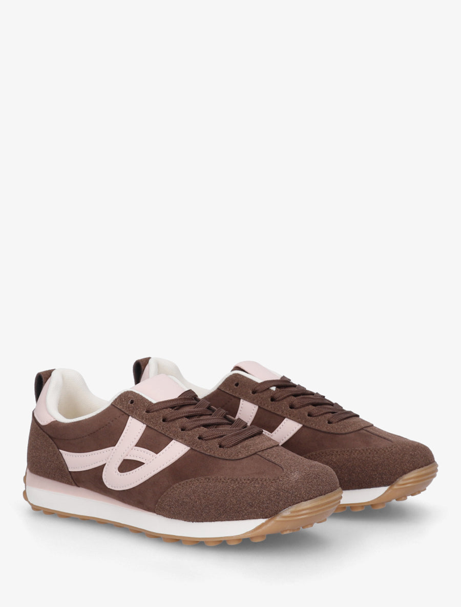 Sneakers en suédine à détails contrastants - Marron - 4