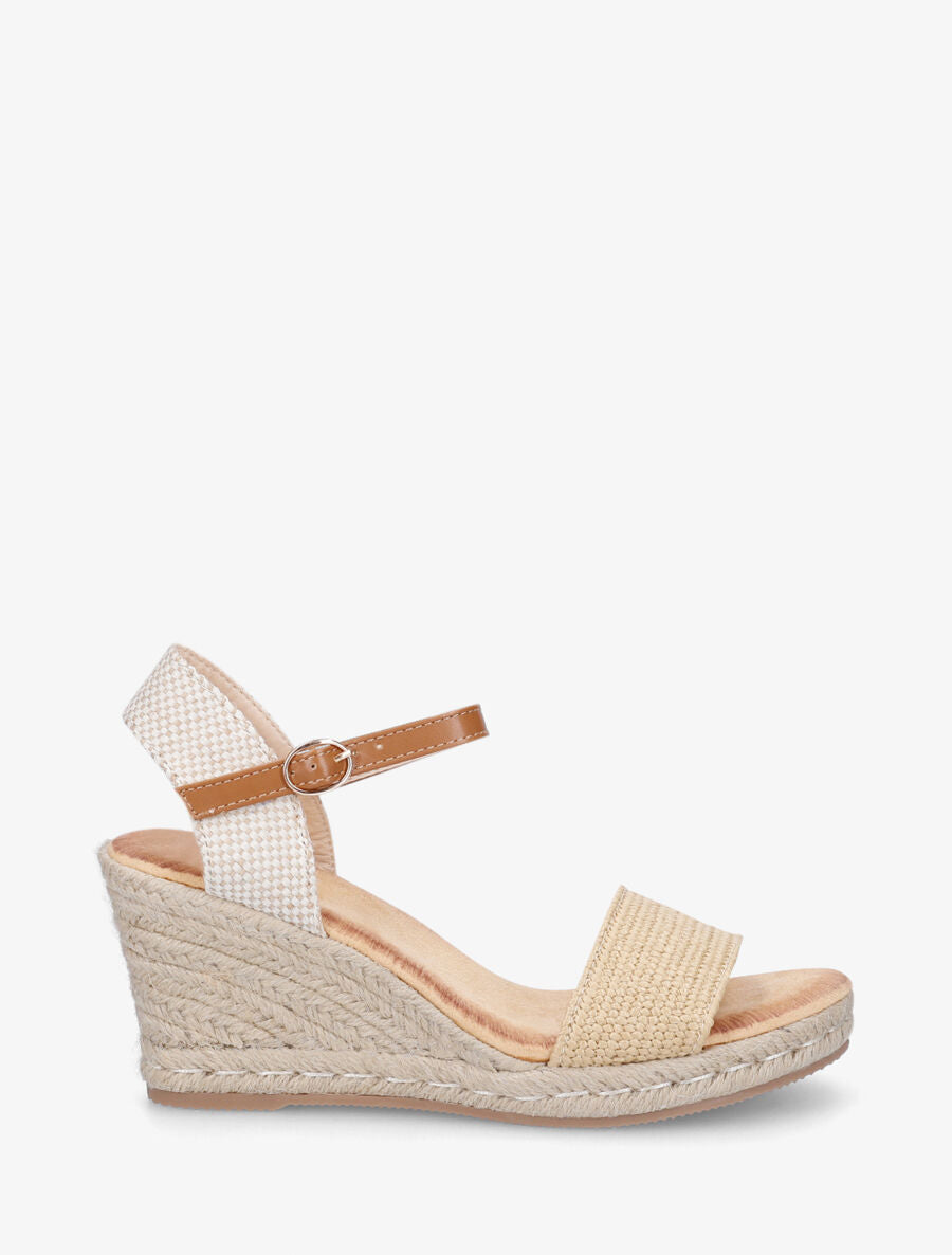 Sandales compensées à bride effet paille tissé - Beige - 1