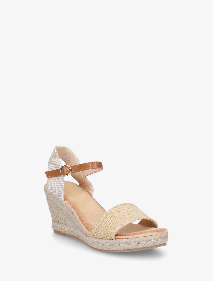 Sandales compensées à bride effet paille tissé - Beige - 2