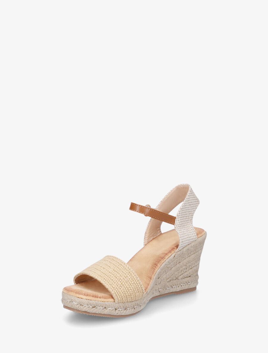 Sandales compensées à bride effet paille tissé - Beige - 3
