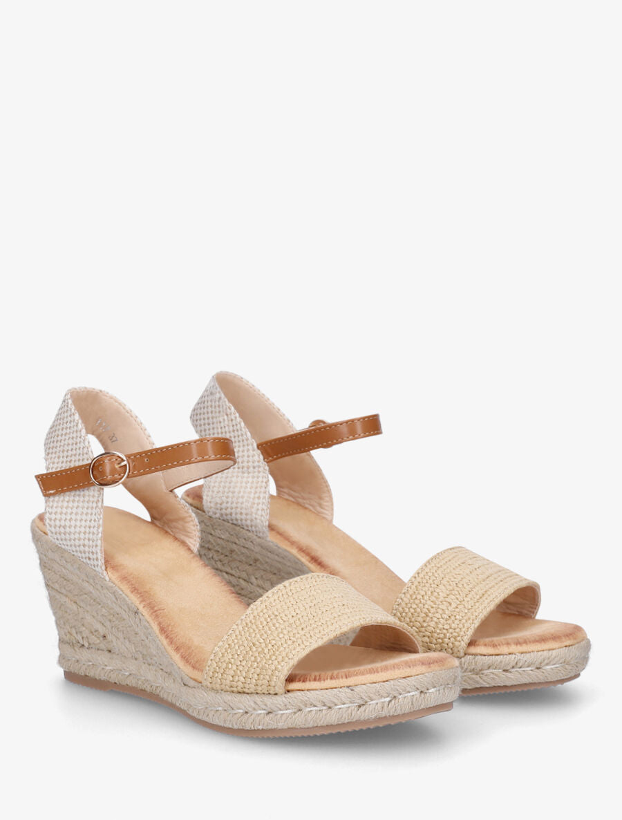 Sandales compensées à bride effet paille tissé - Beige - 4