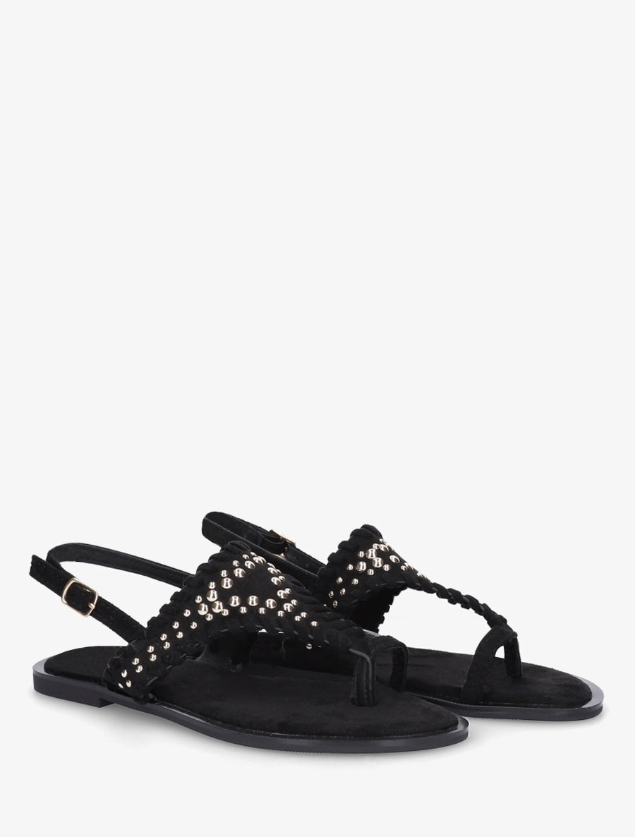 Sandales en suédine à ganse cloutée - Noir - 4