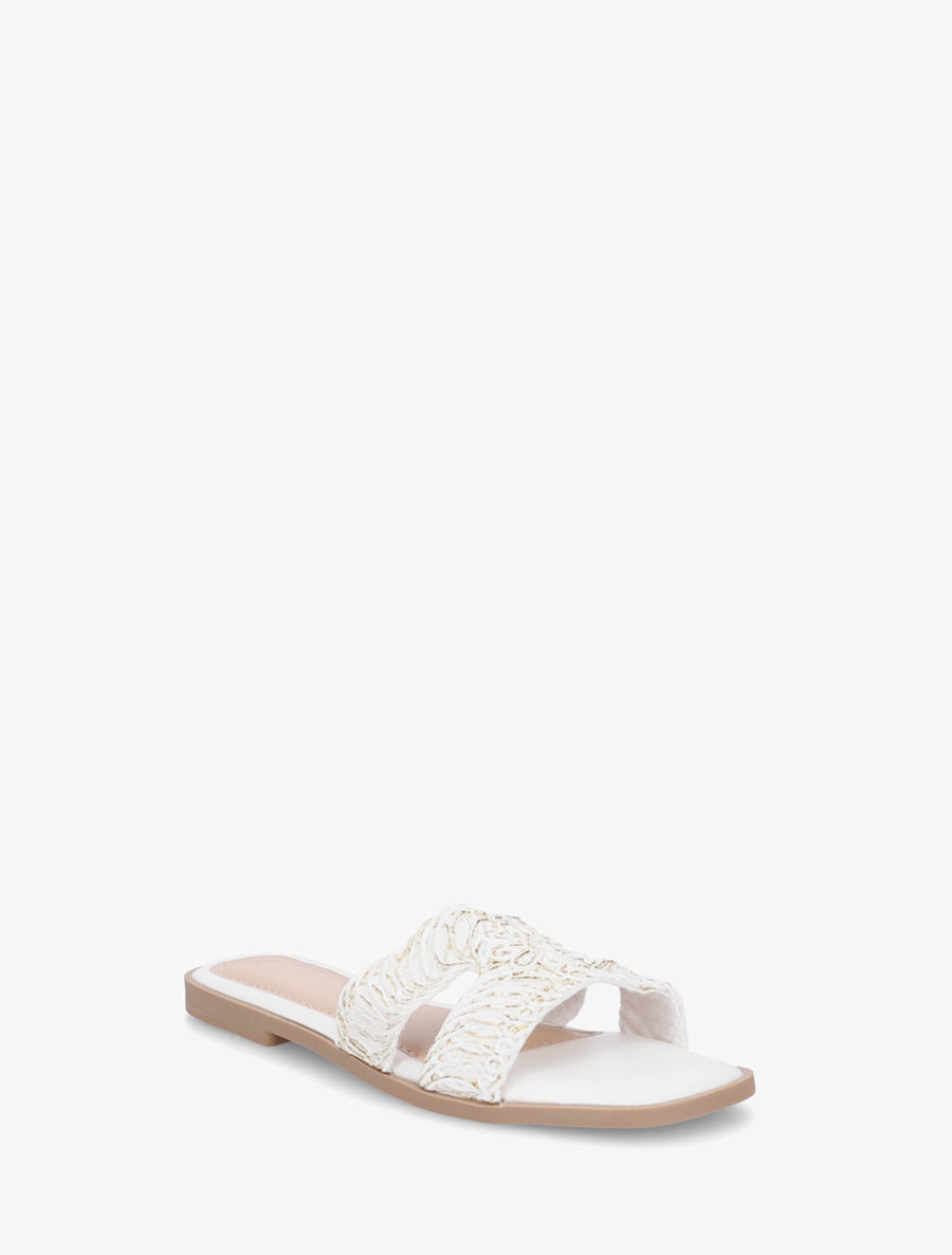 Claquettes en simili à détail irisé - Blanc - 2