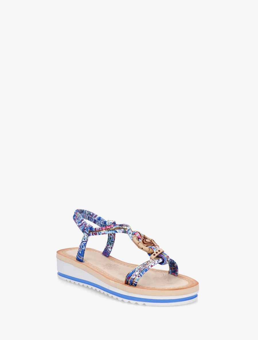 Sandales compensées à empiècement bijoux en bois - Bleu - 2