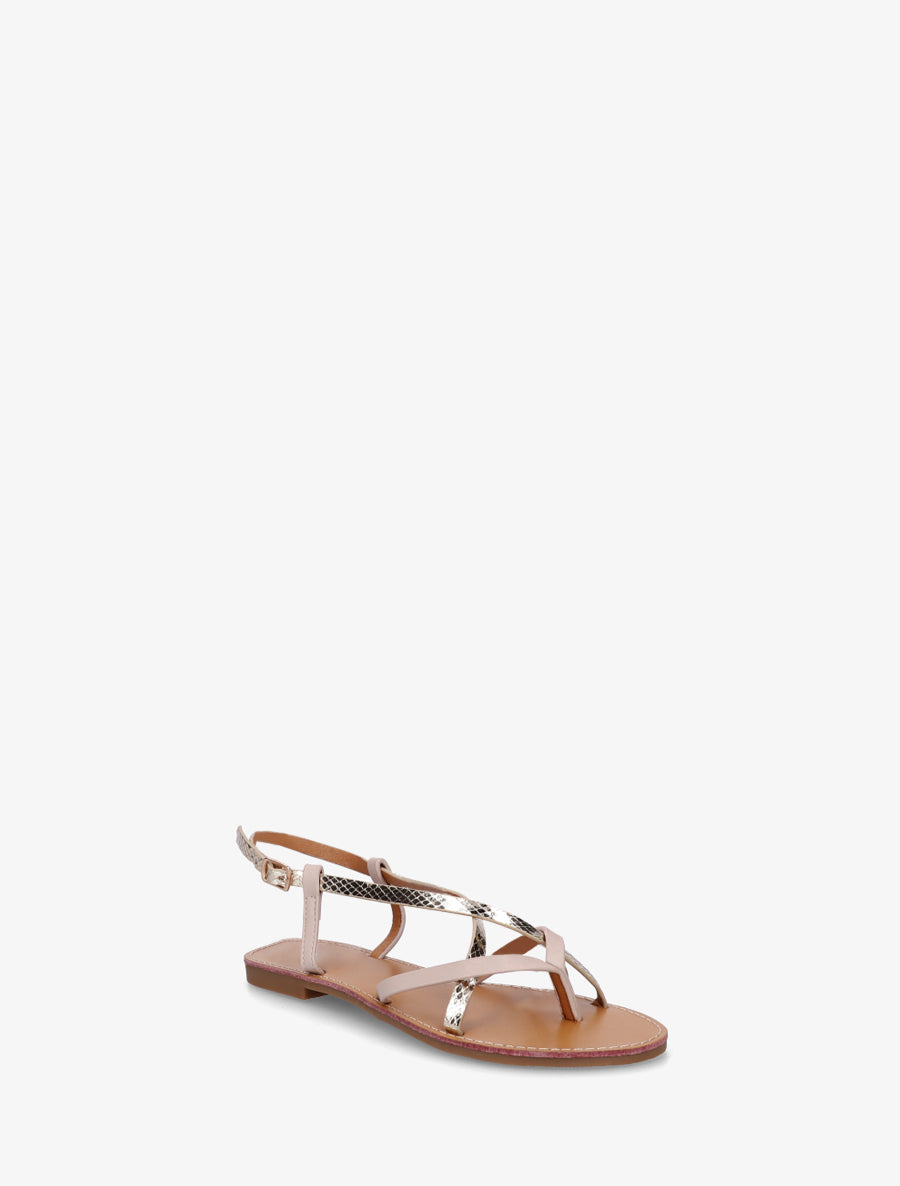 Nu-pieds effet python à brides croisées - Nude - 2