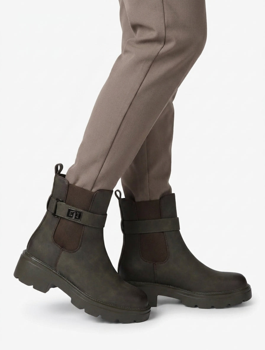 Bottines à talon bloc cranté - Kaki