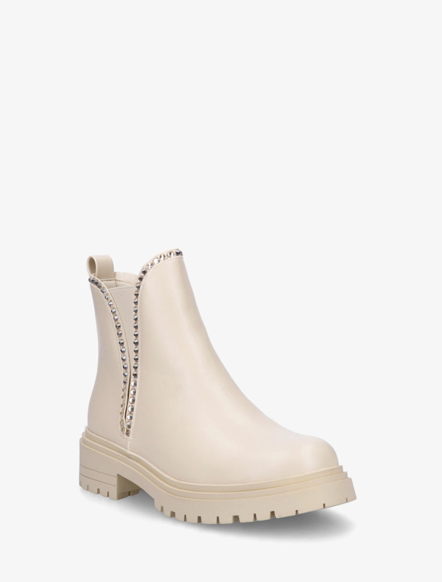 Bottines en simili à strass - Beige - 2