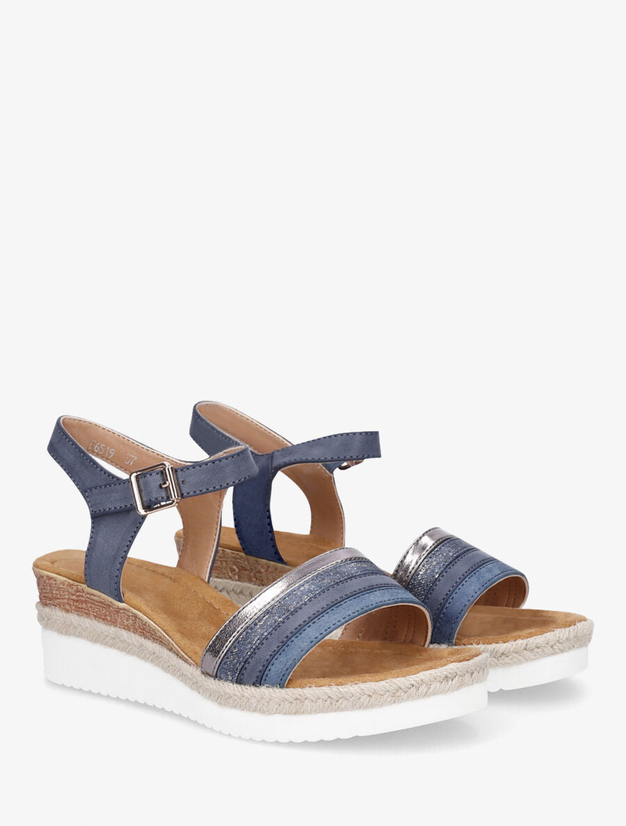 Sandales fantaisie à talon compensé - Bleu - 4