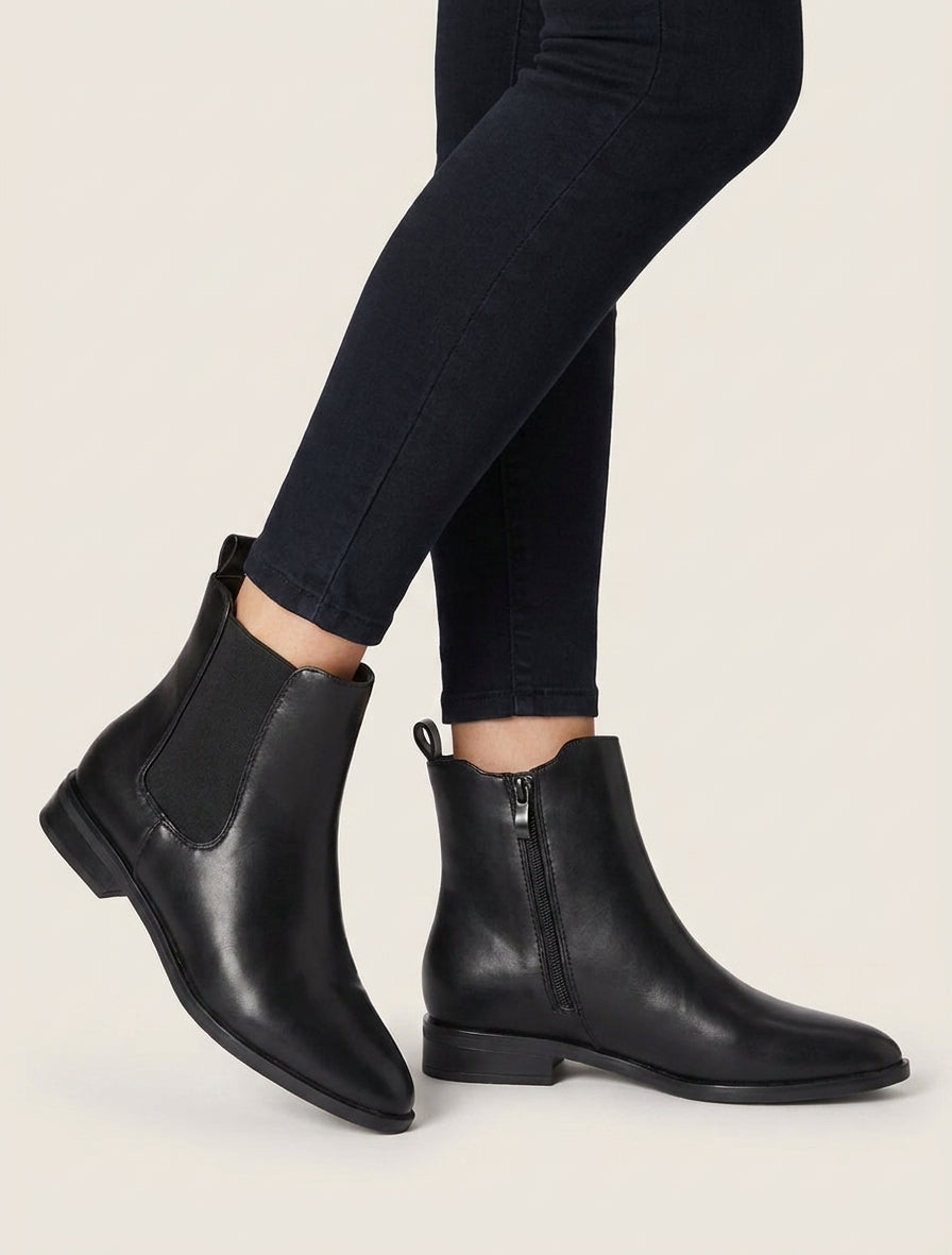 Bottines simili talon bloc - Noir