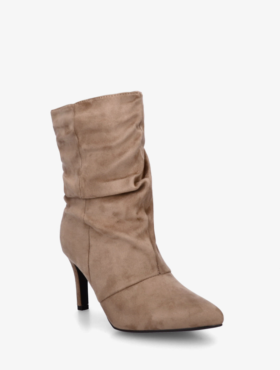 Bottines montantes en suédine effet froissé - Taupe - 2