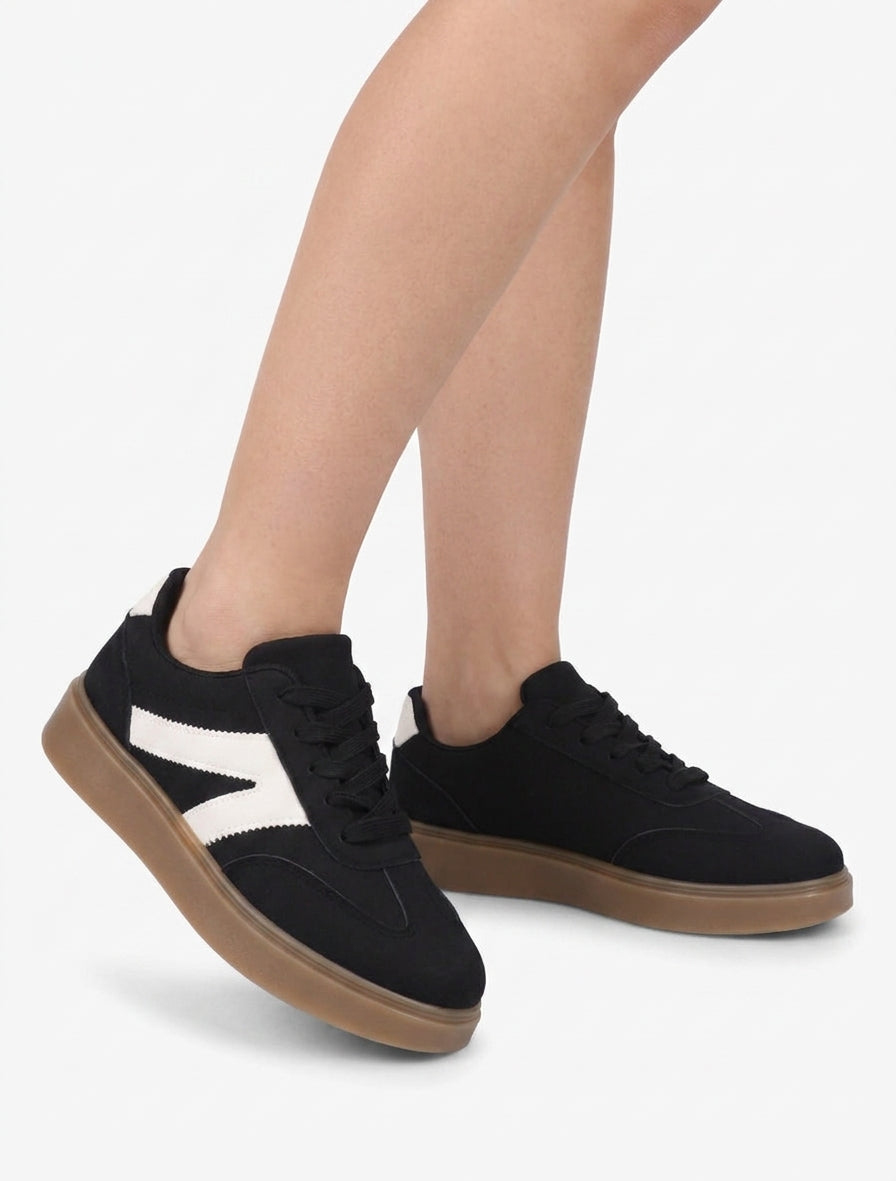 Sneakers effet nubuck à bandes - Noir