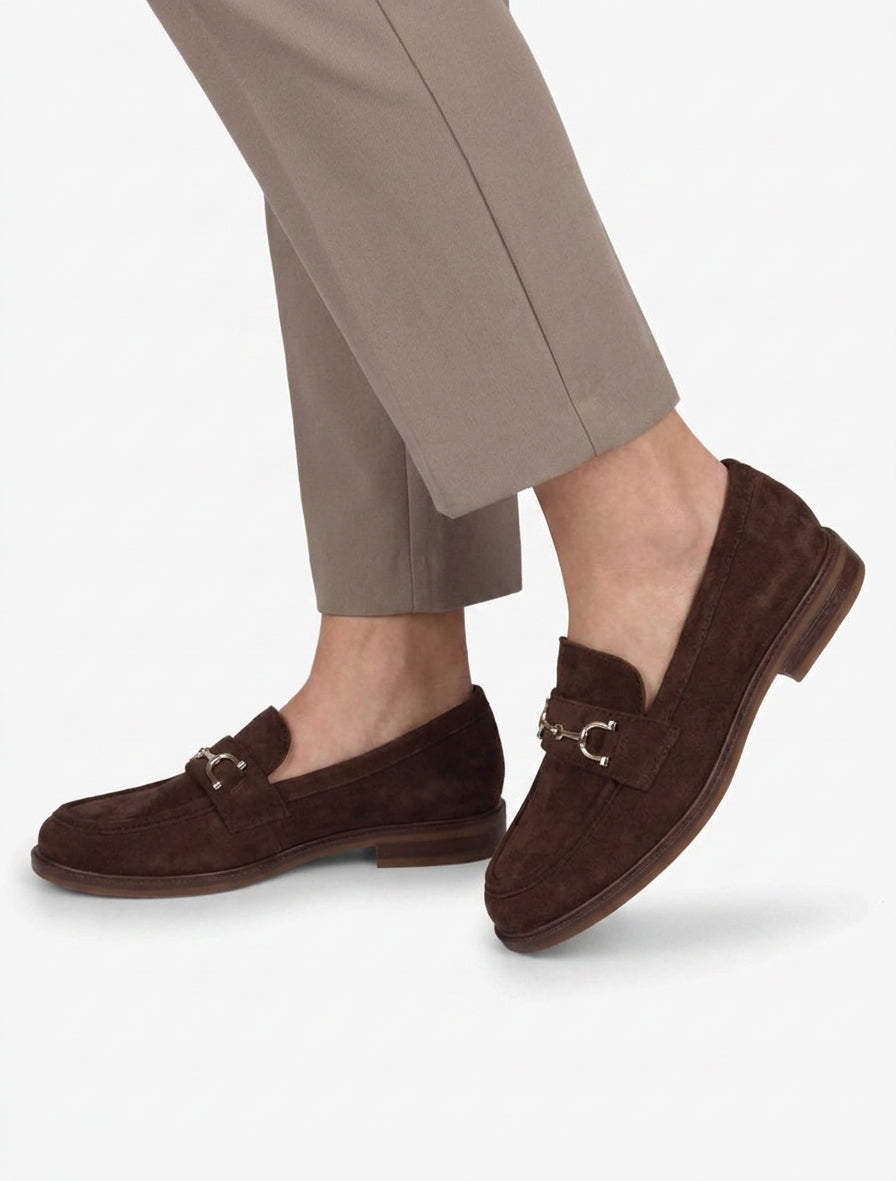 Mocassins suédine à boucle décorative - Marron