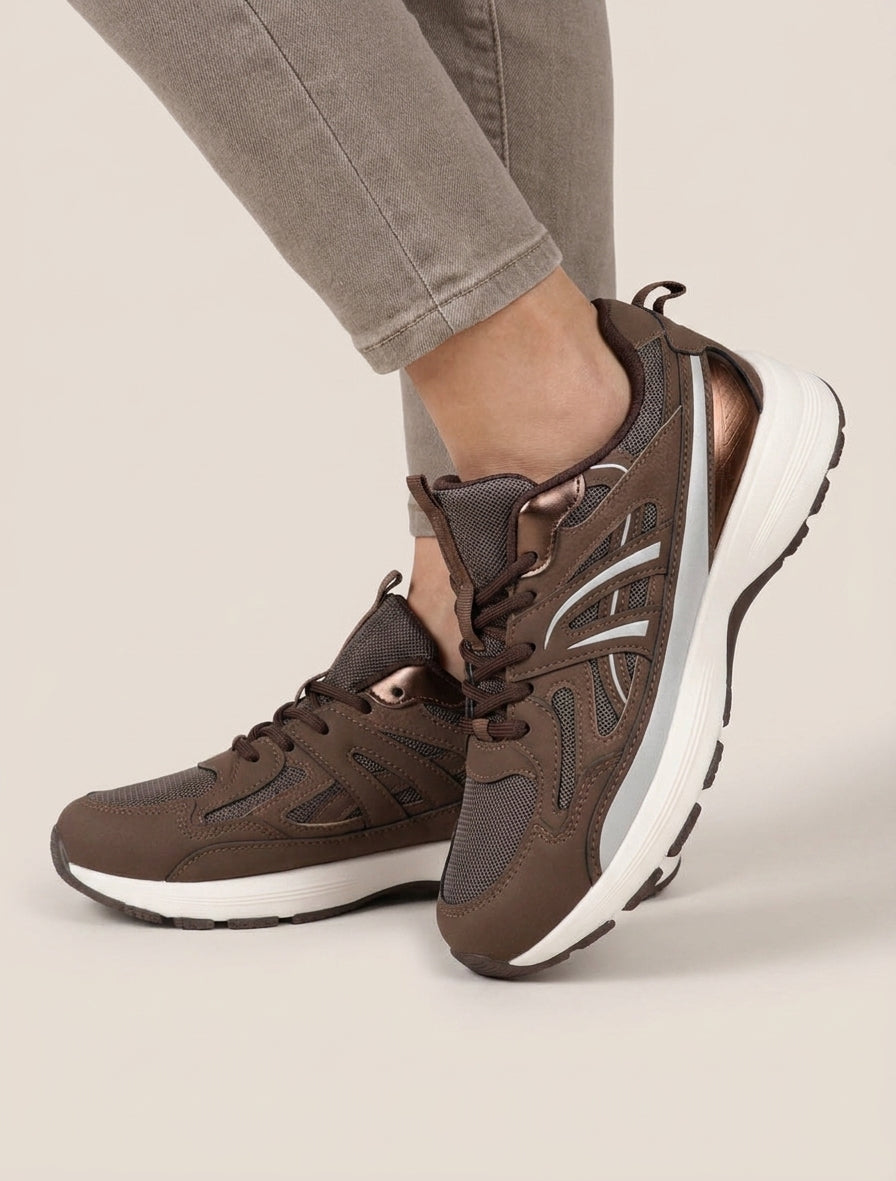 Baskets à bandes effet nubuck - Marron