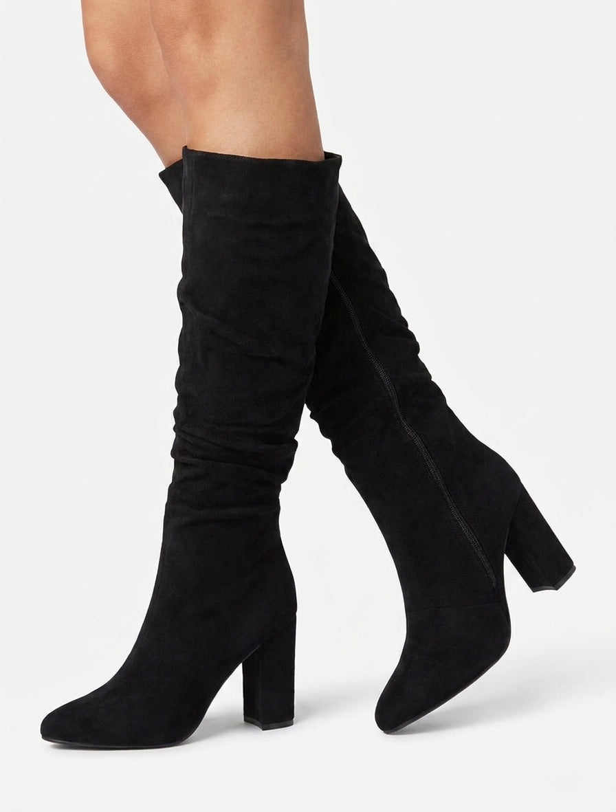 Bottes suédine à talon carré et zip - Noir