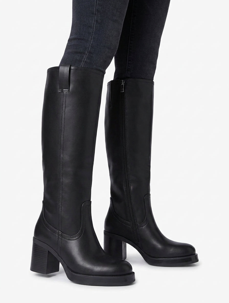 Bottes à talon carré et zip intérieur - Noir