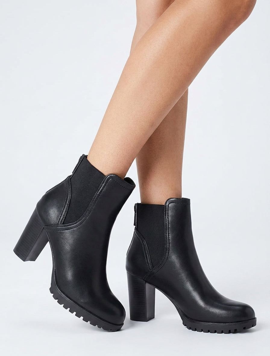 Bottines talon 8,5 cm semelle crantée - Noir