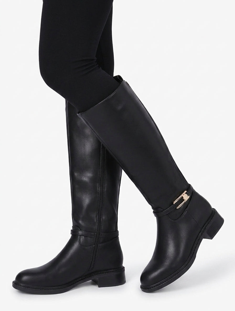 Bottes talon bloc à boucle - Noir