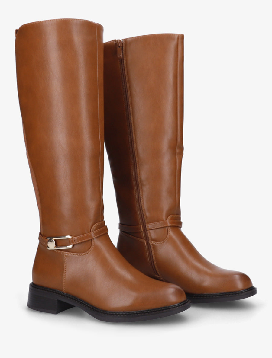 Bottes élastiquées en simili - Camel - 4