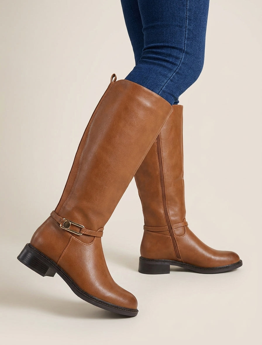 Bottes à talon bloc et zip - Camel