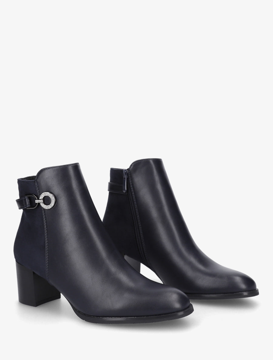 Bottines bimatière à boucle strassée - Marine - 4