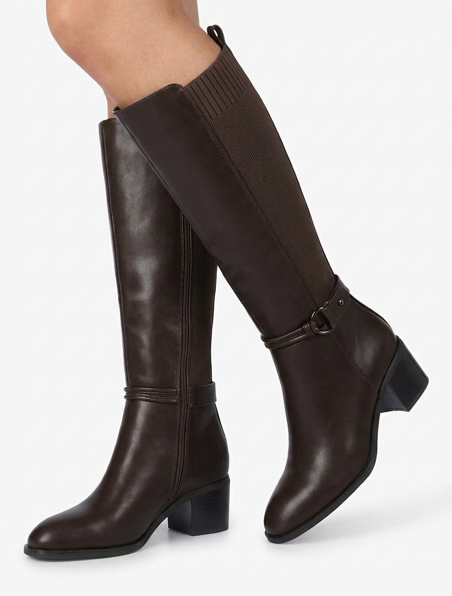 Bottes à talon et sangle boucle - Marron