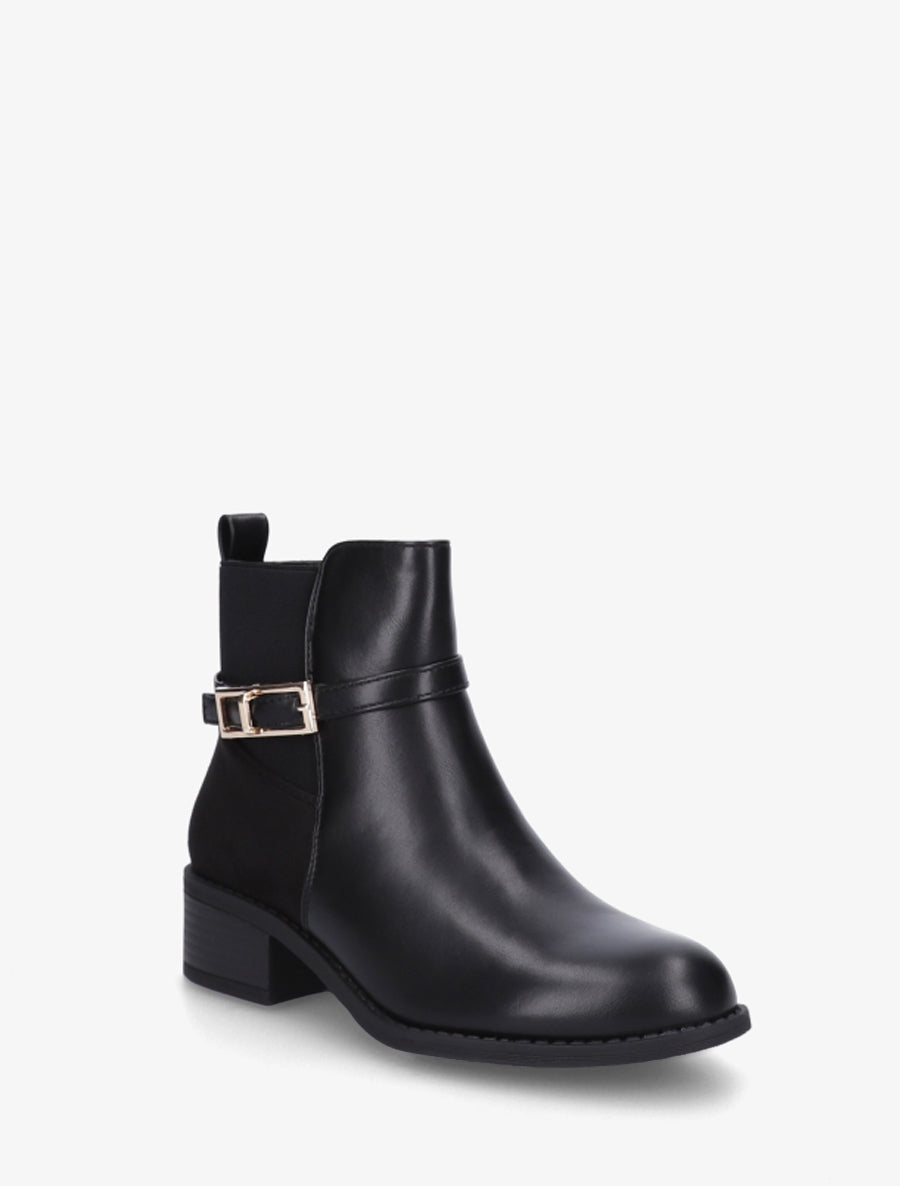 Bottines élastiquées bimatière à boucle métal - Noir - 2