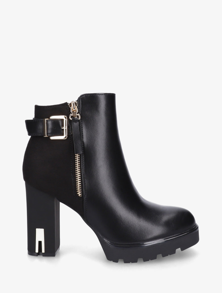 Bottines bimatière à zip décoratif - Noir - 1