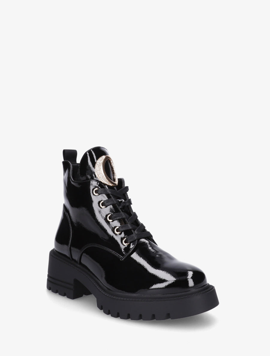 Boots vernies à bijou métal strassé - Noir - 2