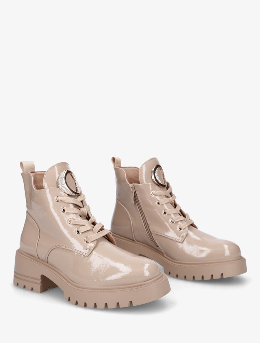Boots vernies à bijou métal strassé - Taupe - 4