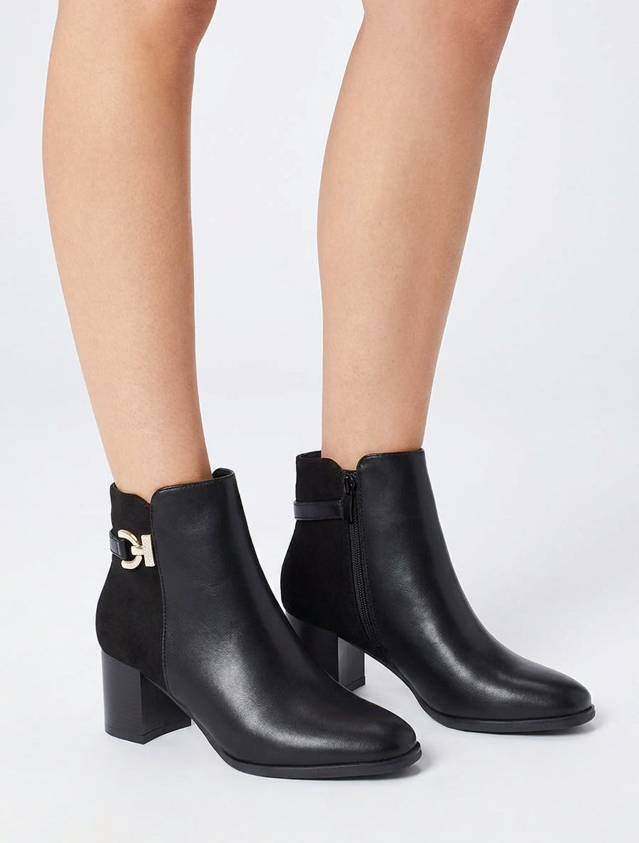 Bottines talon botte à strass - Noir