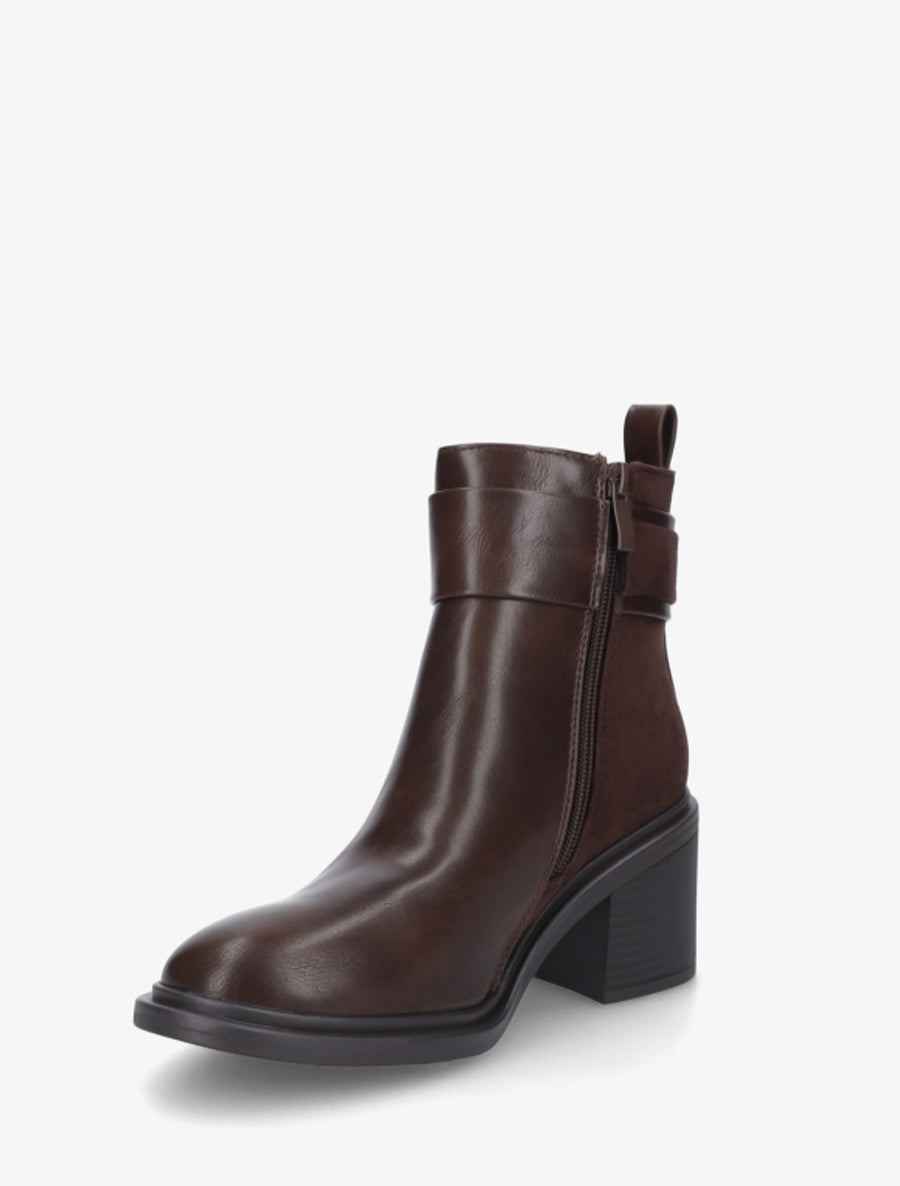 Bottines bimatière à talon bloc - Marron - 3