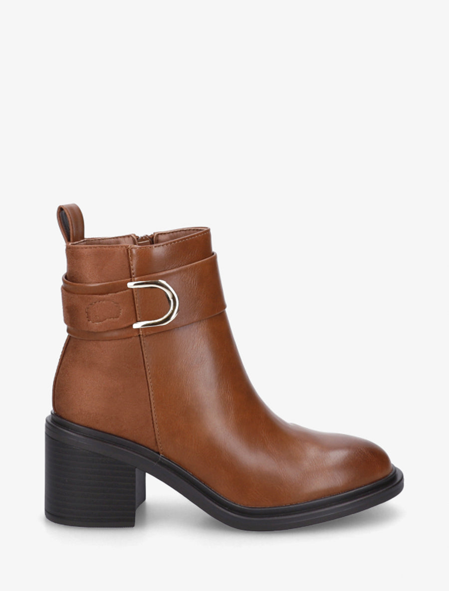 Bottines bimatière à talon bloc - Camel - 1