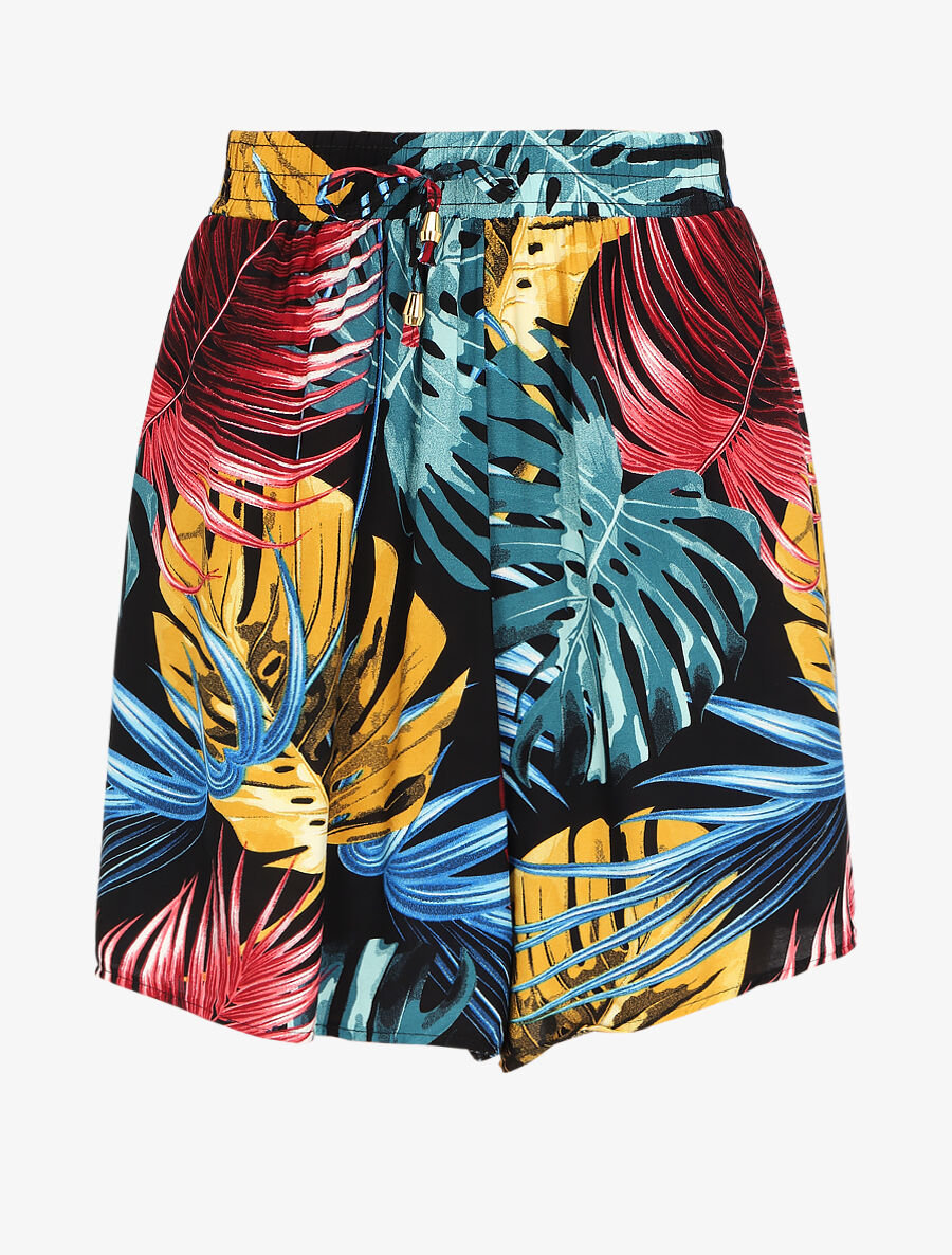 Short fluide imprimé jungle tropicale - Noir - 1