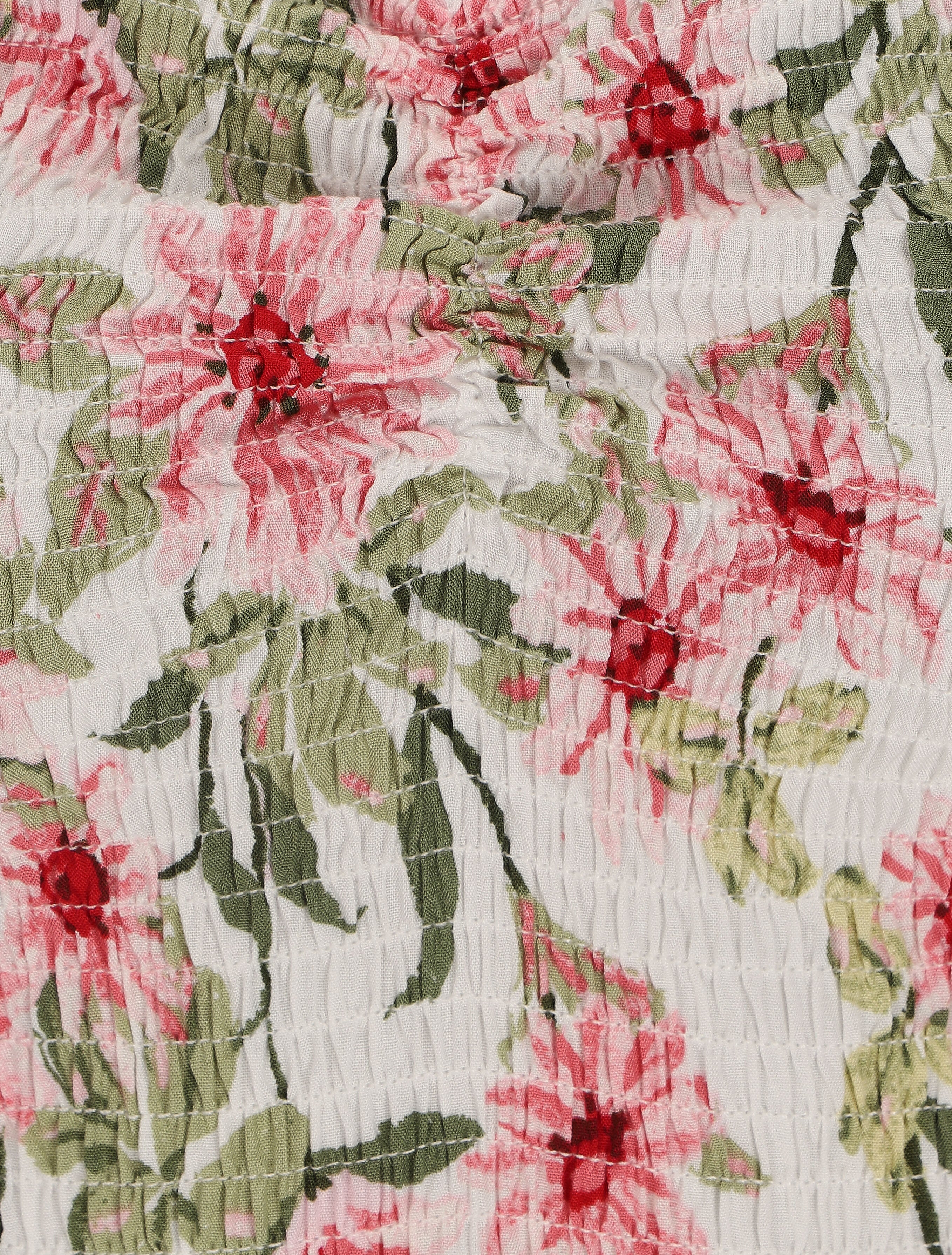 Robe longue élastiquée imprimé marguerite - Blanc - 4