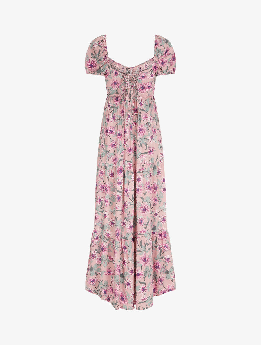 Robe longue élastiquée imprimé marguerite - Rose - 3