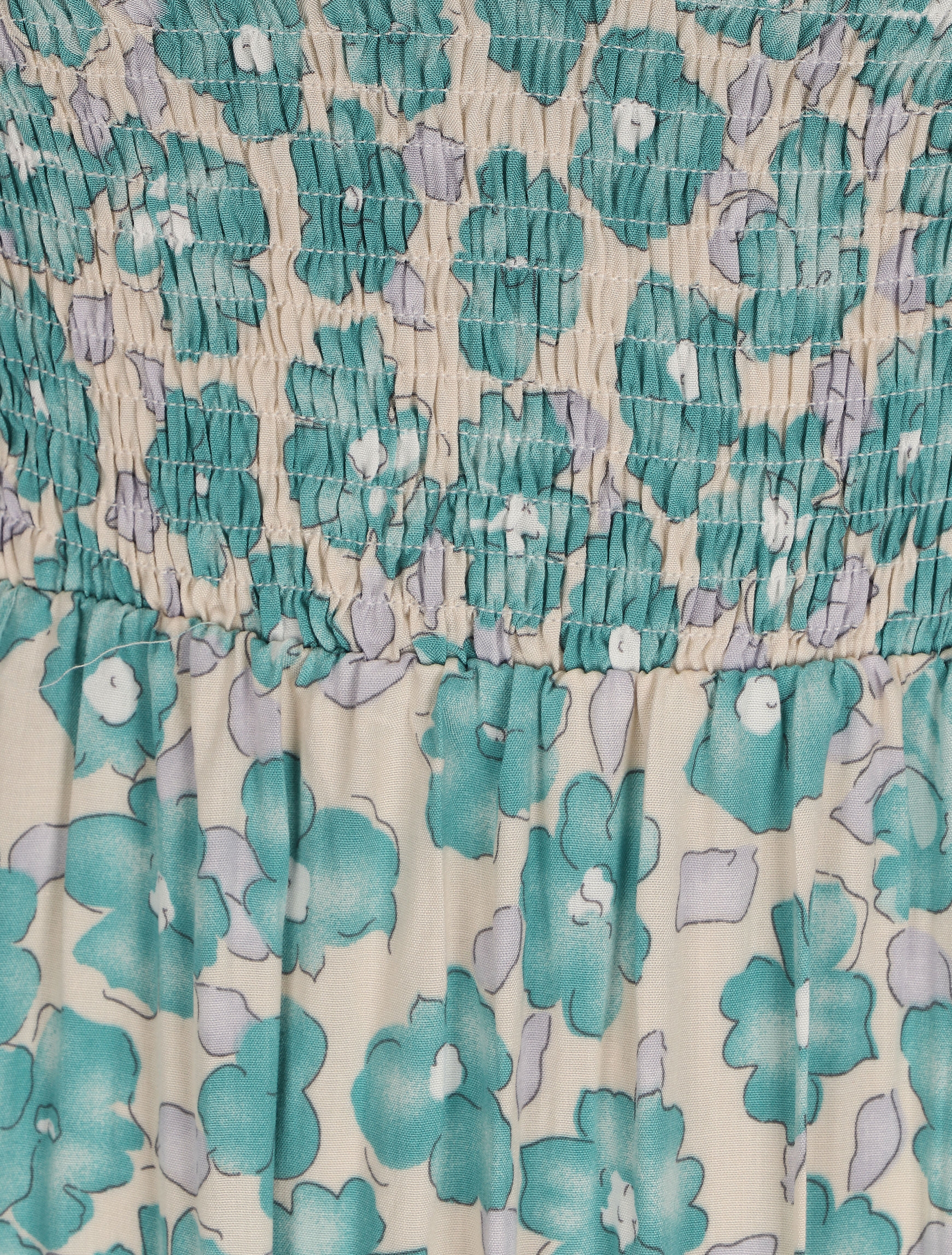 Robe longue élastiquée imprimé fleuri - Bleu - 4