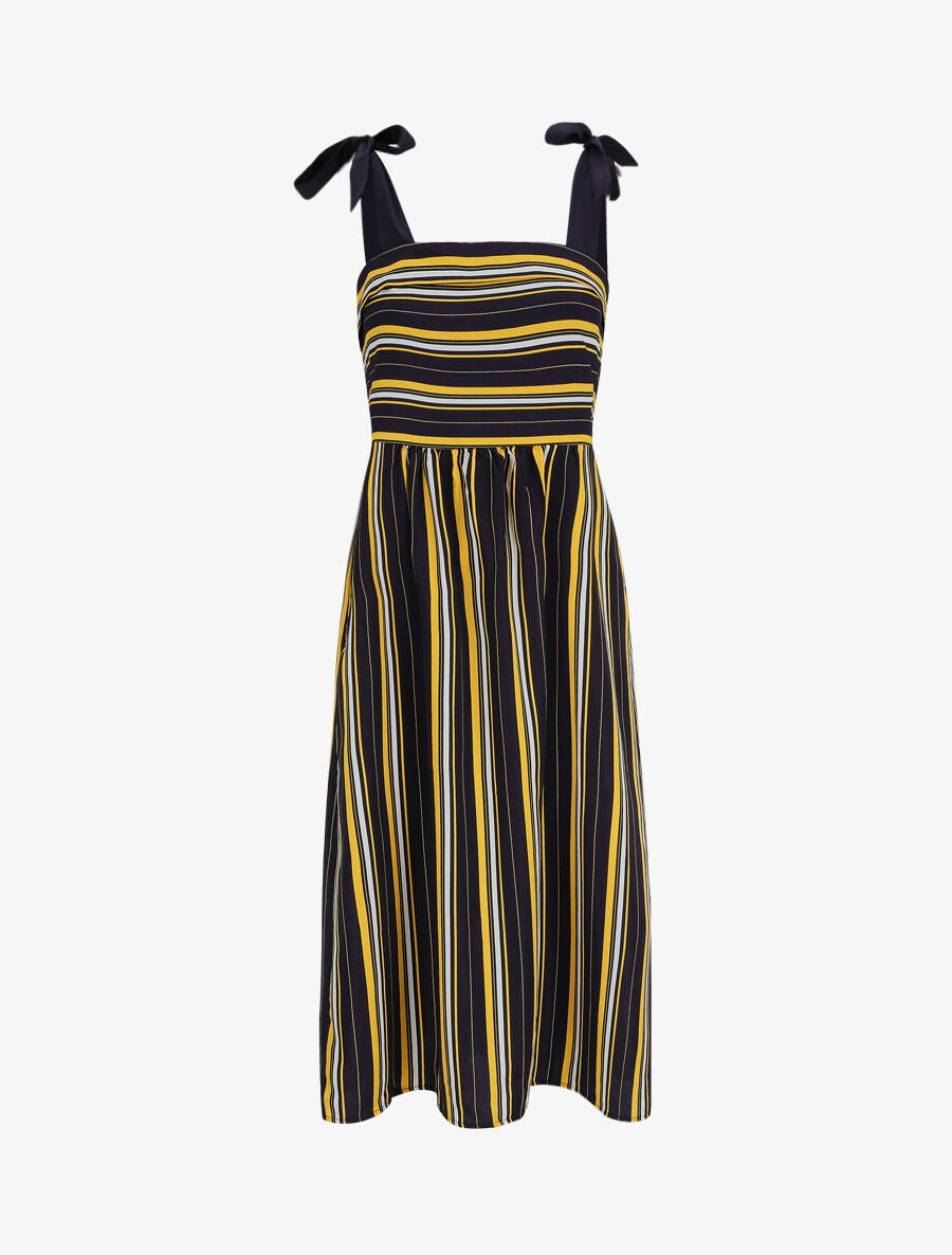 Robe longue rayée à bretelles à noeud - Marine - 4