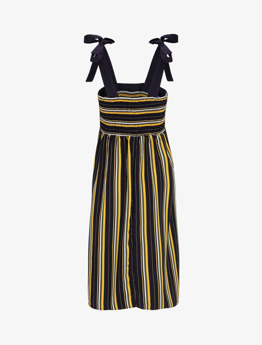 Robe longue rayée à bretelles à noeud - Marine - 2