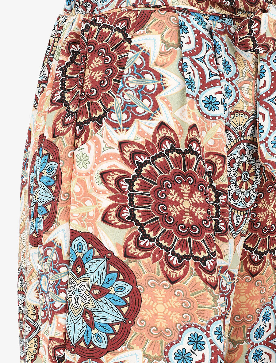 Pantalon élastiqué à imprimé foulard - Beige - 3