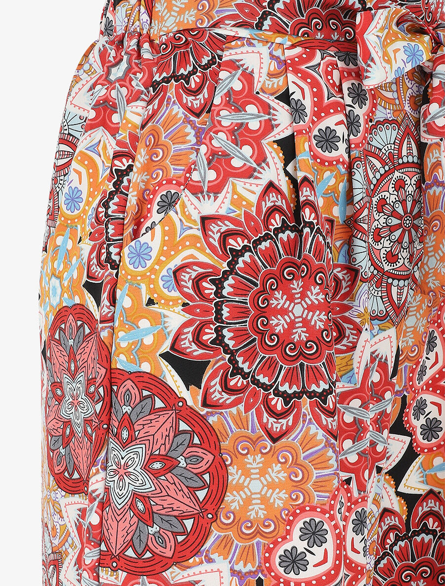 Pantalon élastiqué à imprimé foulard - Rouge - 3
