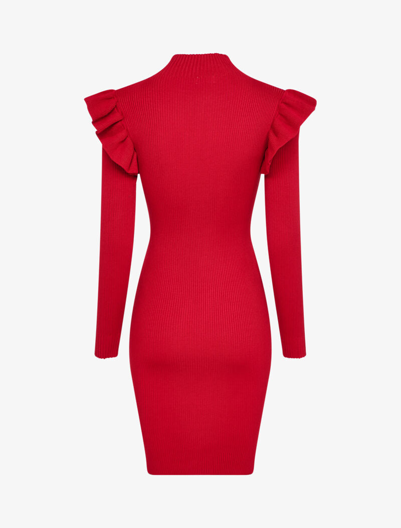 Robe pull à col zippé et épaules volantées - Rouge - 2