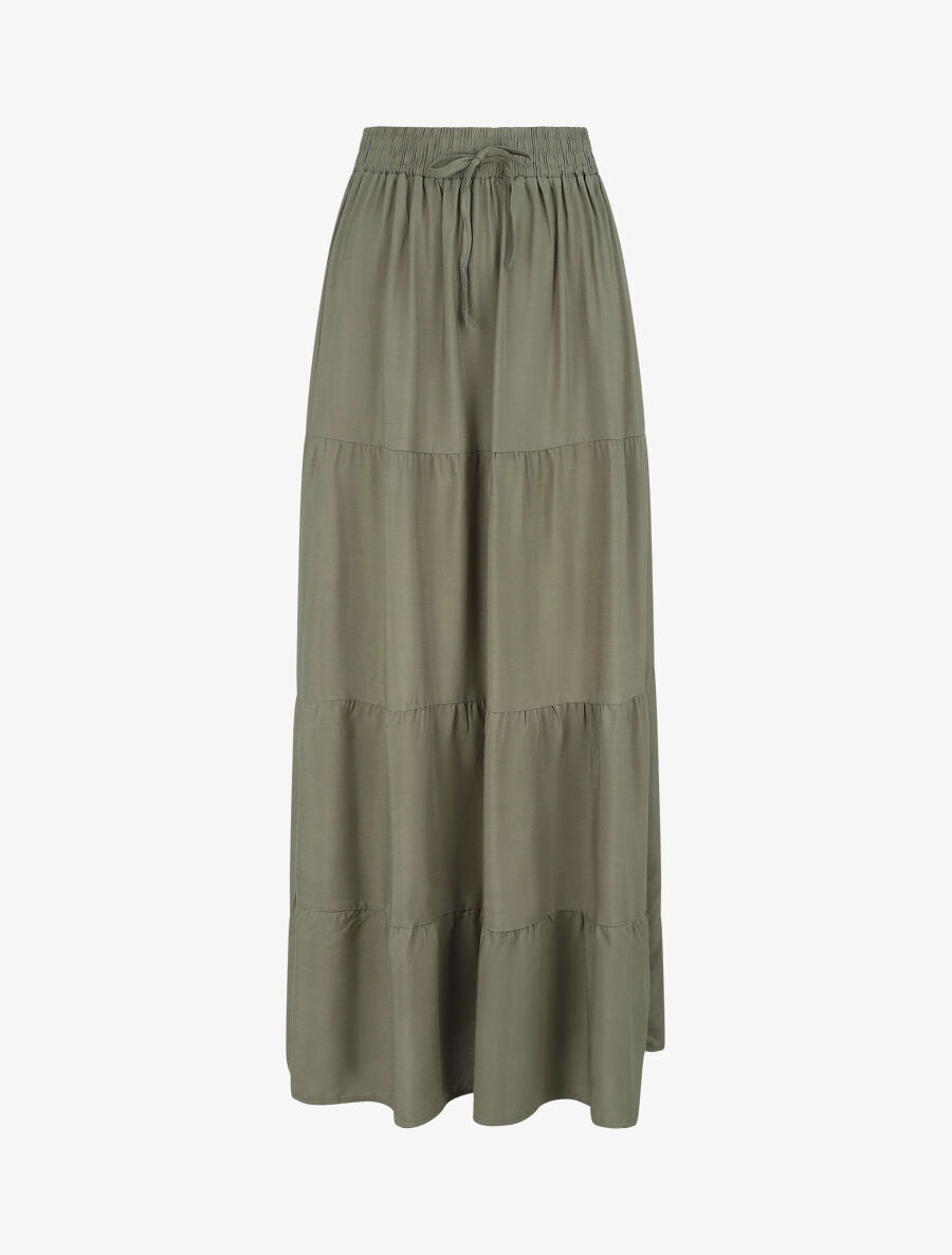 Jupe longue à taille élastiquée - Kaki - 1