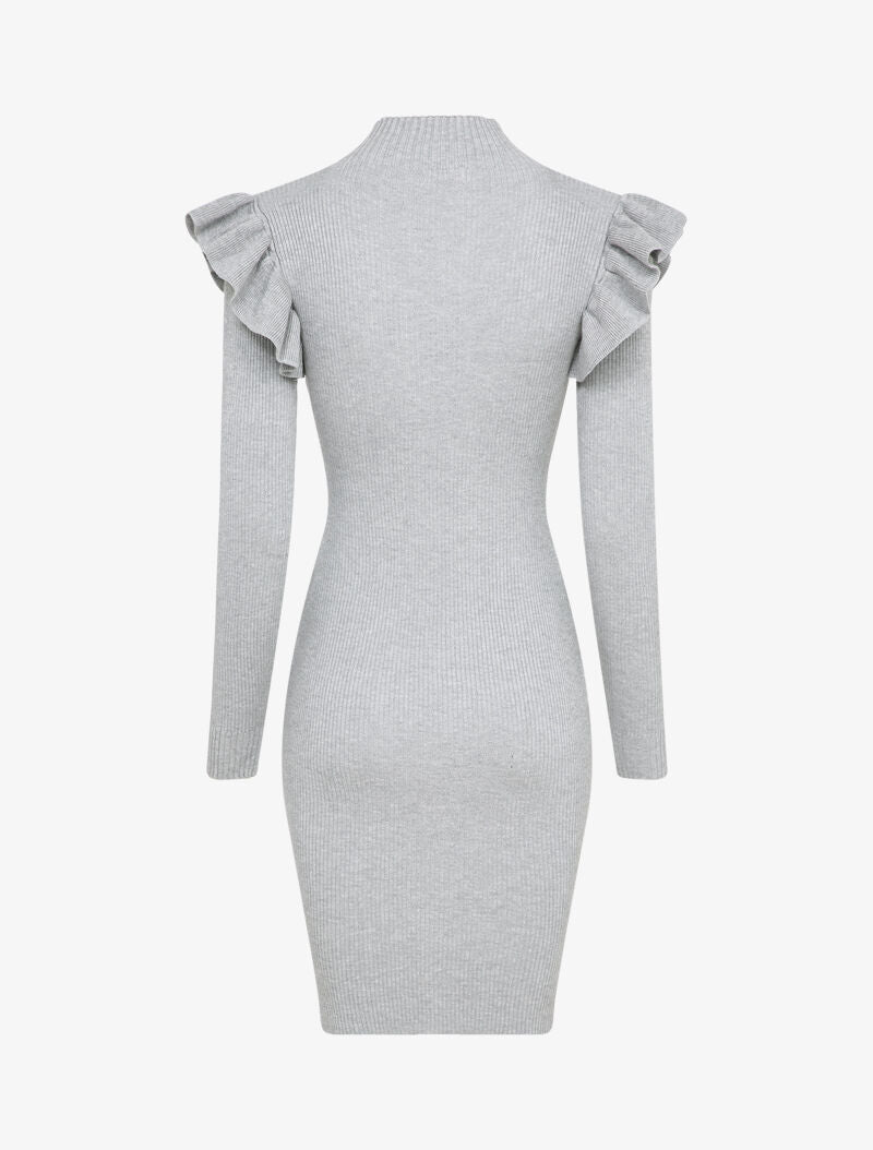 Robe pull à col zippé et épaules volantées - Gris clair - 2