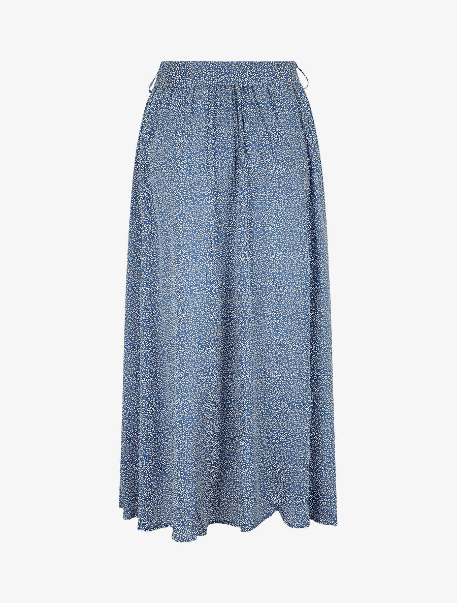 Jupe mi-longue évasée imprimé petites fleurs - Bleu - 2