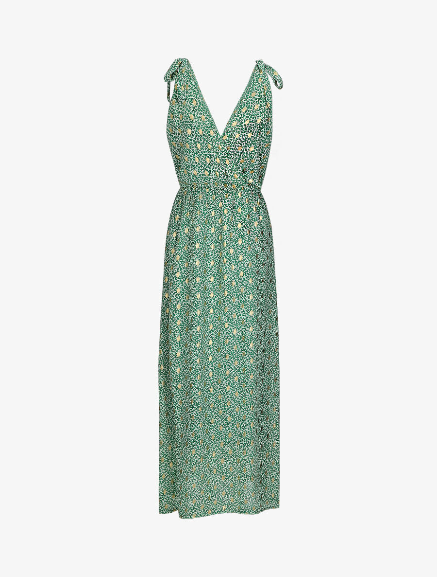 Robe bretelles à noeud imprimé fleuri irisé - Vert - 2