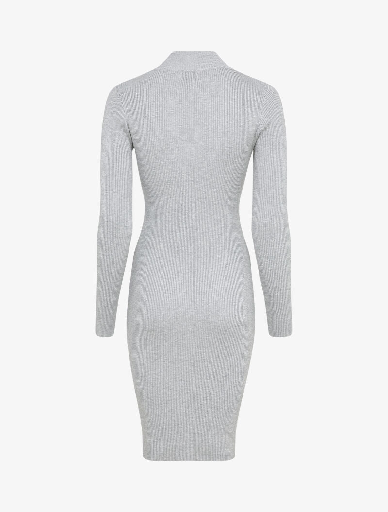 Robe pull côtelée à col montant zippé - Gris - 2