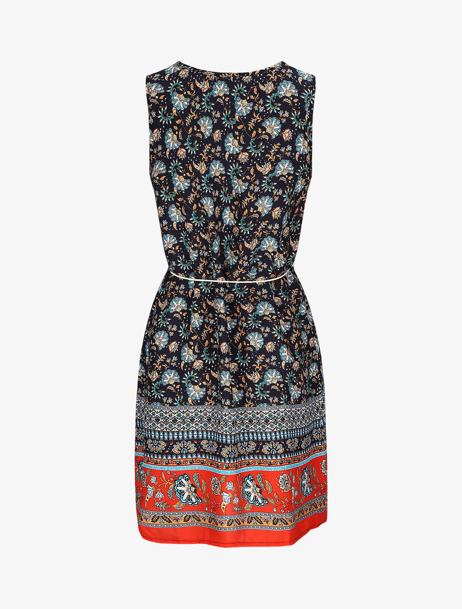 Robe mi-longue à imprimé baroque - Marine - 2